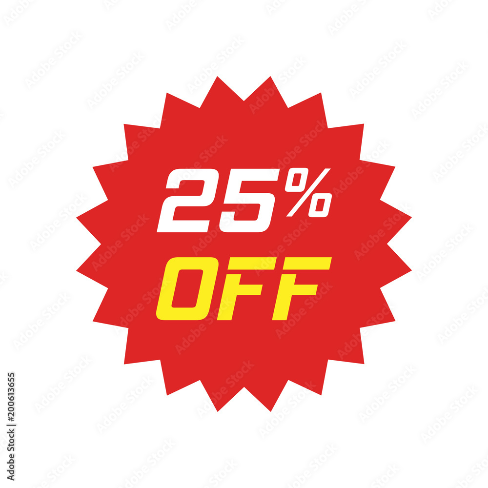 Discount sticker vector icon in flat style. Sale tag sign illustration on white isolated background. Promotion 25 percent discount concept. Discount sticker vector icon in flat style. Sale tag sign illustration on white isolated background. Promotion 25 percent discount concept.