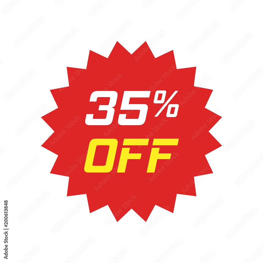 Discount sticker vector icon in flat style. Sale tag sign illustration on white isolated background. Promotion 35 percent discount concept. Discount sticker vector icon in flat style. Sale tag sign illustration on white isolated background. Promotion 35 percent discount concept.