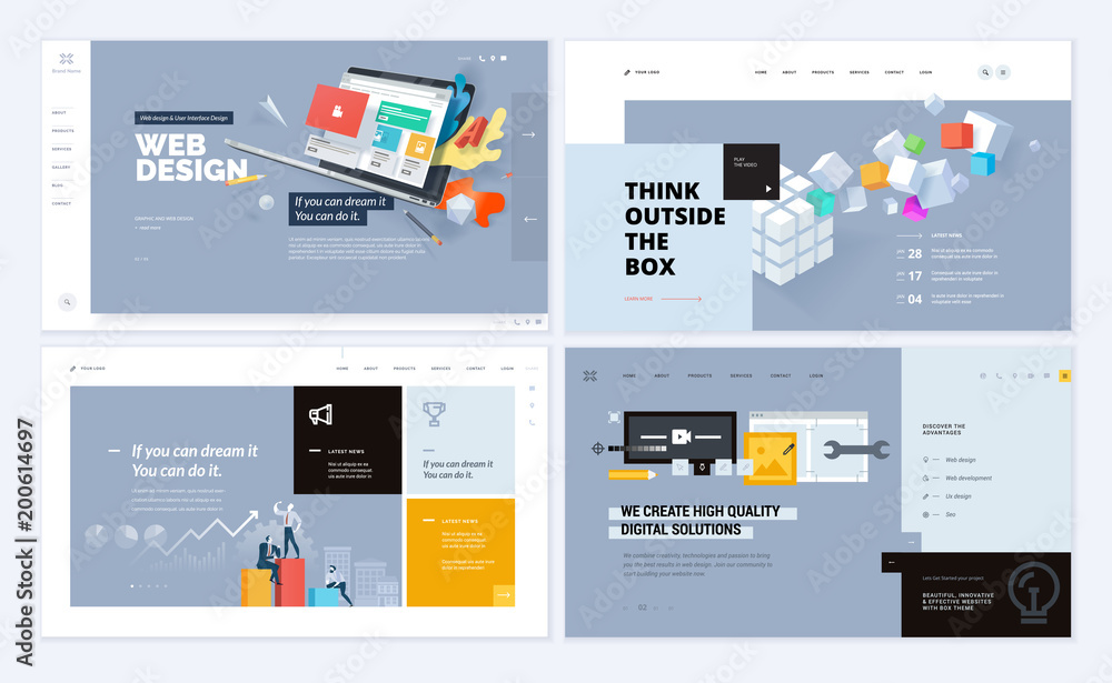 Set of creative website template designs. Vector illustration concepts for website and mobile website design and development. Easy to edit and customize.