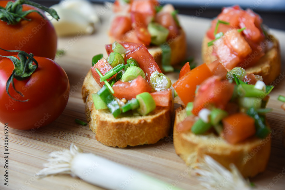Italian traditional bruschetta close up baguette Italian traditional bruschetta close up baguette