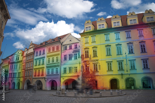 multicolored rainbow houses.