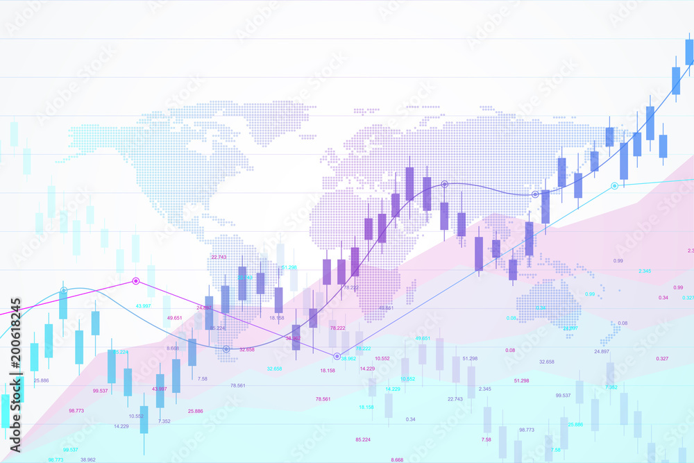 Fototapeta premium Stock market and exchange. Candle stick graph chart of stock market investment trading. Stock market data. Bullish point, Trend of graph. Vector illustration.
