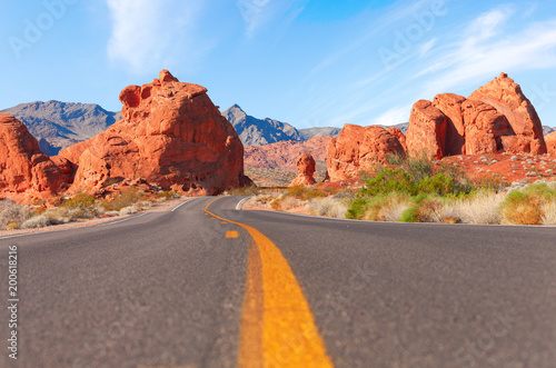 Road through the Valley of Fire State Park, Nevada, United States.