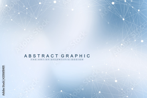 Geometric graphic background molecule and communication. Big data complex with compounds. Perspective backdrop. Minimal array. Digital data visualization. Scientific cybernetic vector illustration.