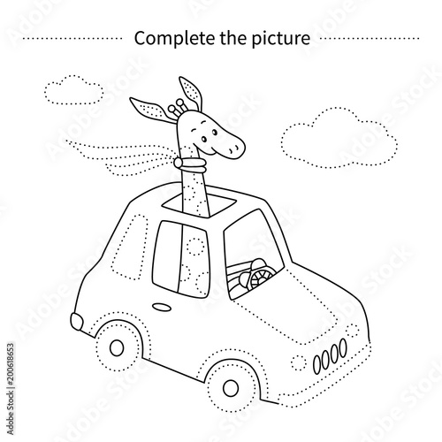 Giraffe in a car.