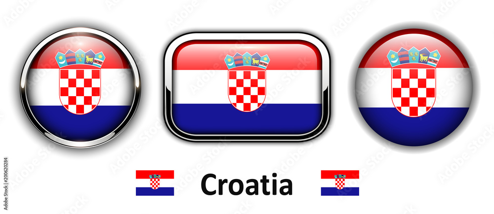 Фотография Croatia  flag buttons, 3d shiny vector icons.