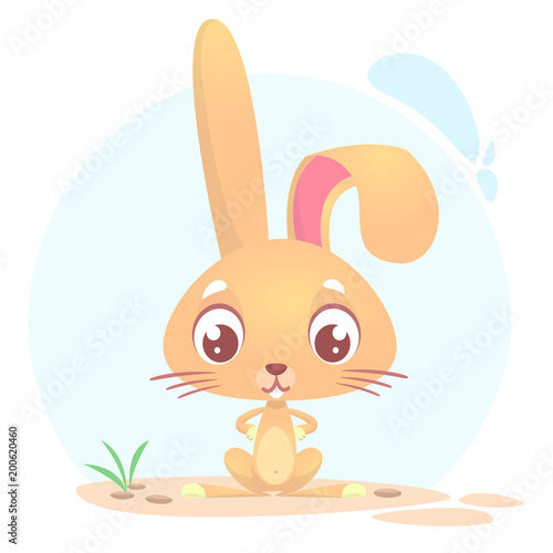 Cute cartoon rabbit. Farm animals. Vector illustration of a smiling bunny isolated on colorful summer background