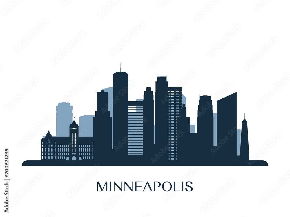 Minneapolis skyline, monochrome silhouette. Vector illustration.