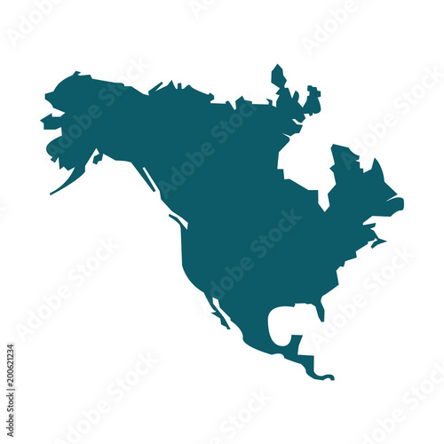 North America map vector icon. Flat design blue color