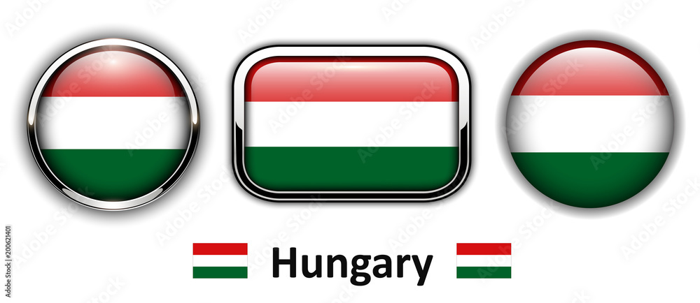 Hungary flag buttons, 3d shiny vector icons. Hungary flag buttons, 3d shiny vector icons.