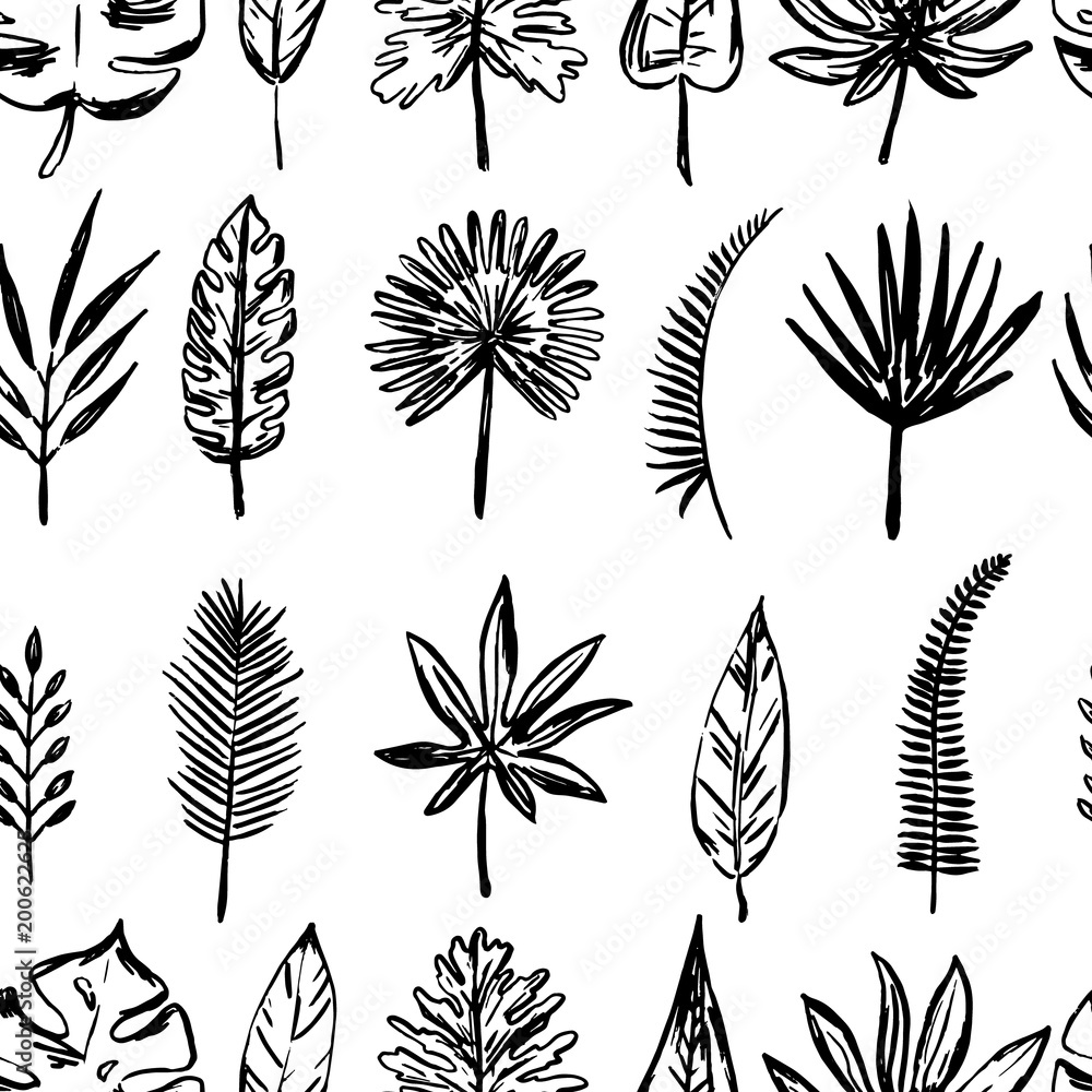 pattern of tropical leaves and flowers. pattern of tropical leaves and flowers.