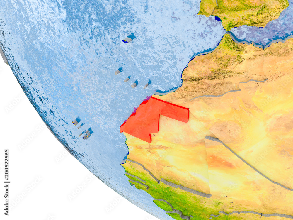 Western Sahara on globe