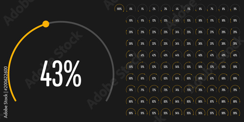 Set of circular sector percentage diagrams from 0 to 100 ready-to-use for web design, user interface (UI) or infographic - indicator with yellow