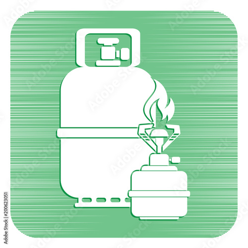 Camping stove with gas bottle icon vector