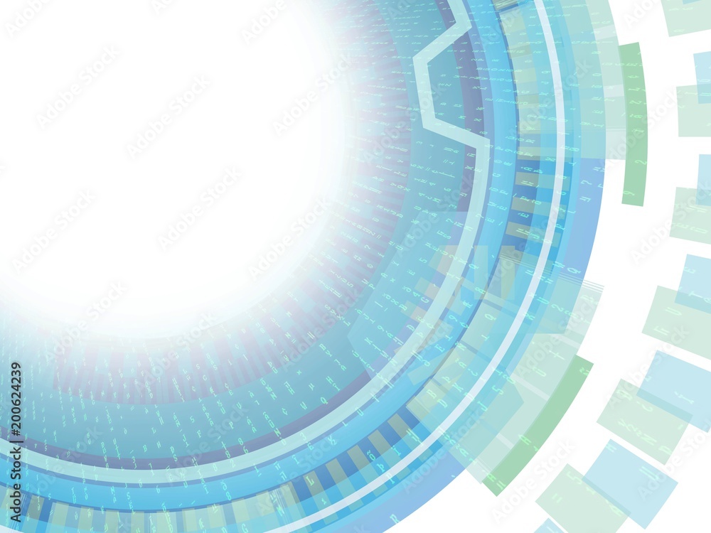 Naklejka premium Illustration Concept Art of Futuristic Advanced / High Technology with Circle User Interface and Copy Space for Text in High Key Tone for Presentation, Background, Backdrop, or Wallpaper.