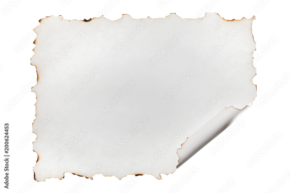 Rolled-up piece of paper with the scorched edges. Isolated