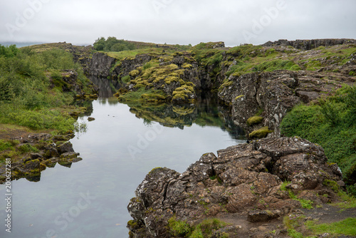 The Silfra fissure, Þingvellir, where the European and American Plates meet. Thingvellir National Park near Reykjavik, Iceland