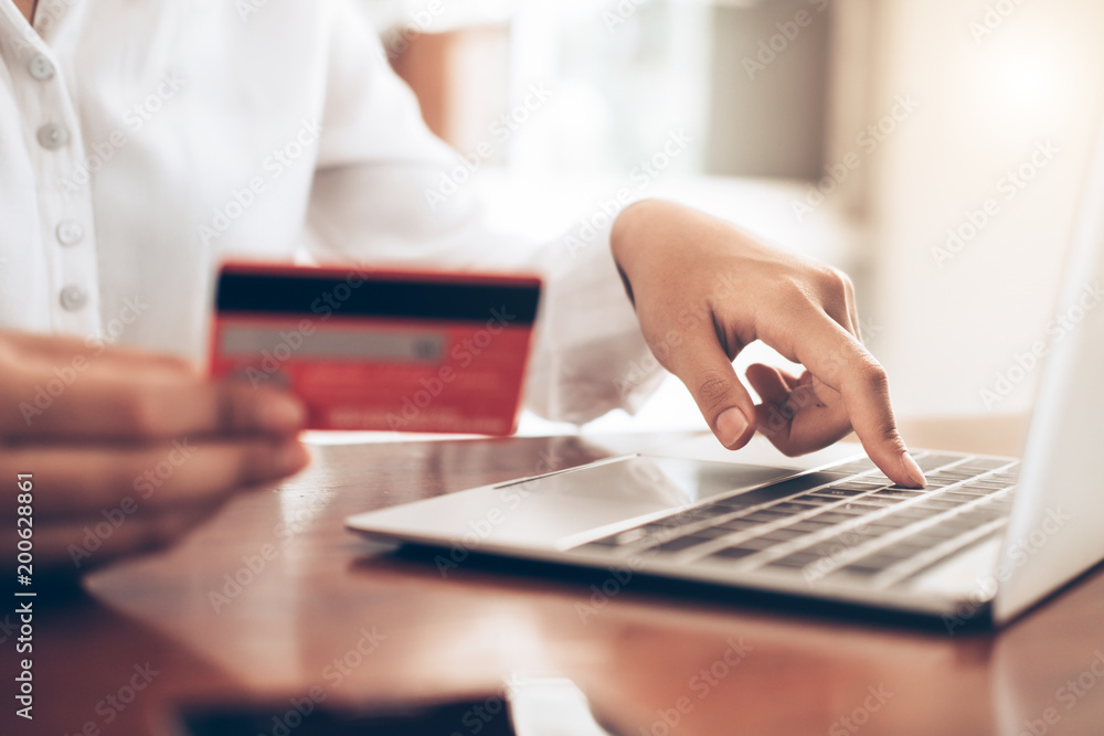 Customer shopping online pay by credit card. Customer shopping online pay by credit card.