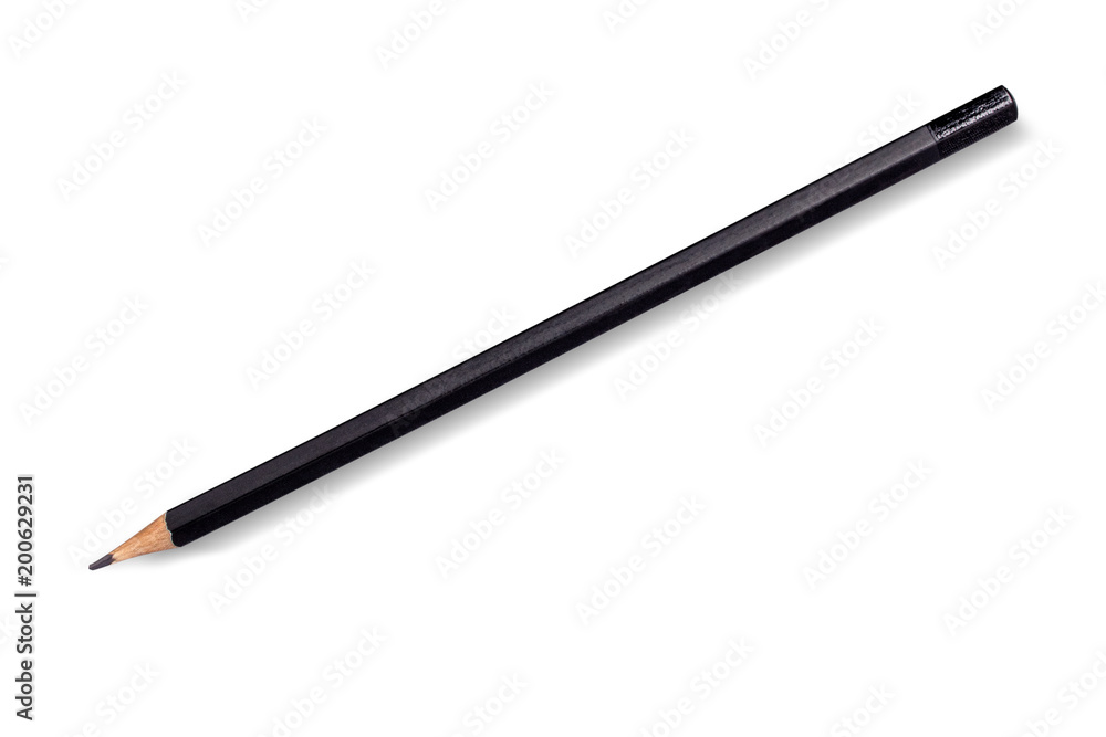 Black wooden sharpened pencil on white background. Isolated. Black wooden sharpened pencil on white background. Isolated.