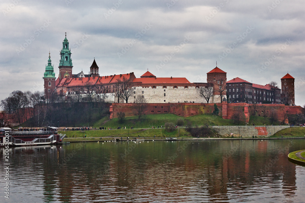 landscape in the Wawel Castle over the Vistula in Krakow, Poland