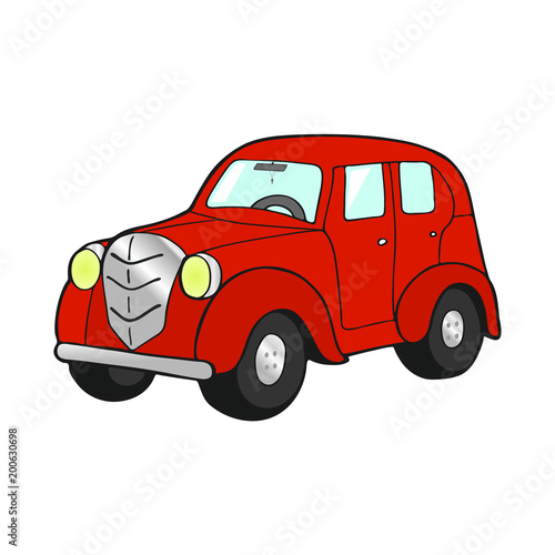 Retro car red on white background