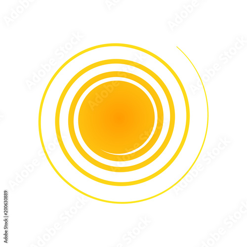 Orange abstract circle banner Element for design in the form of the sun with spiral rays halftone Decorative isolated symbol of summer, spring Creative design Advertising logo icon sun Vector clip art