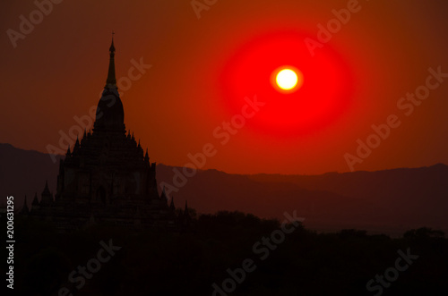 temple against red sunset