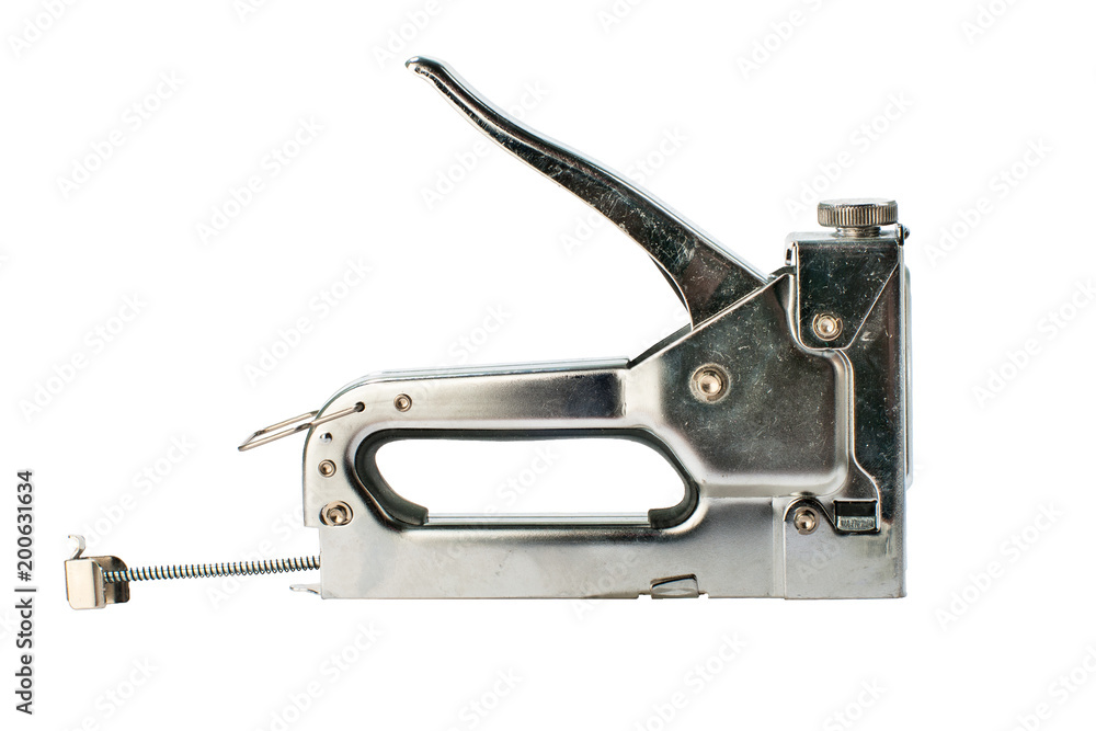 chrome Construction stapler isolated on white background chrome Construction stapler isolated on white background