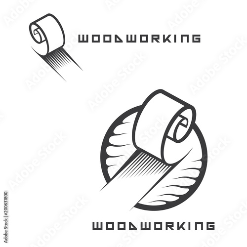 an illustration consisting of two different images of a piece of wood in the form of a symbol or logo