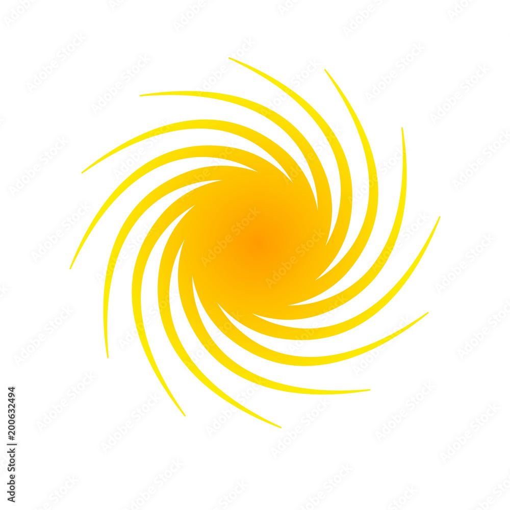 Orange abstract circle banner Element for design in the form of the sun with spiral rays halftone Decorative isolated symbol of summer, spring Creative design Advertising logo icon sun Vector clip art