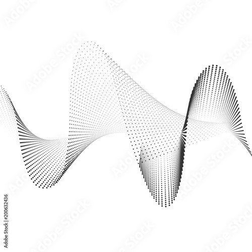 Abstract smooth curved lines from dots halftone Design element Technological background with a line in the wave form Stylization of a soundwave Smooth wavy lines for design technology waveform Vector