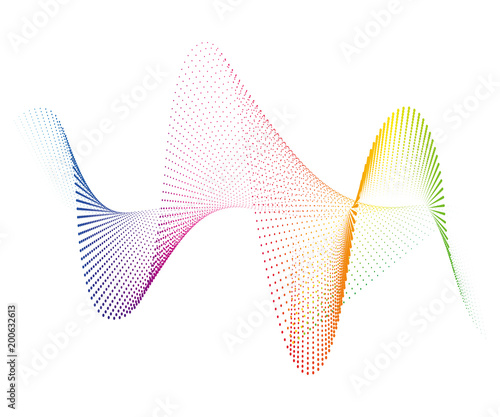 Abstract smooth curved lines from dots halftone rainbow Design element Technological background with a line in the waveform Stylization of a soundwave Smooth wavy lines for design technology Vector