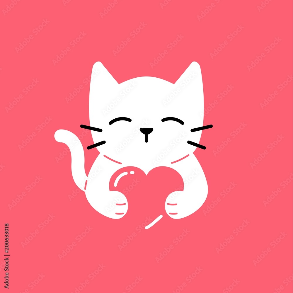 Cat love cute smile hug lover logo icon illustration on