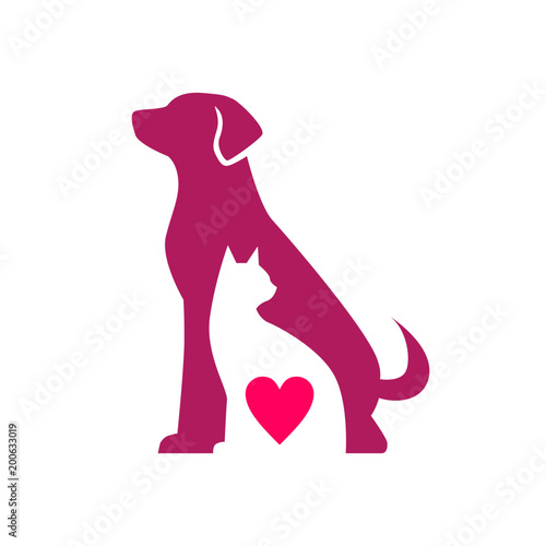 dog cat love pet negative space logo vector icon