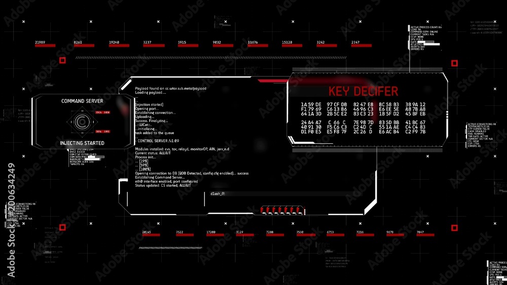 Hacking process on computer screen, hacker stealing data. Online fraud, spyware Hacking process on computer screen, hacker stealing data. Online fraud, spyware
