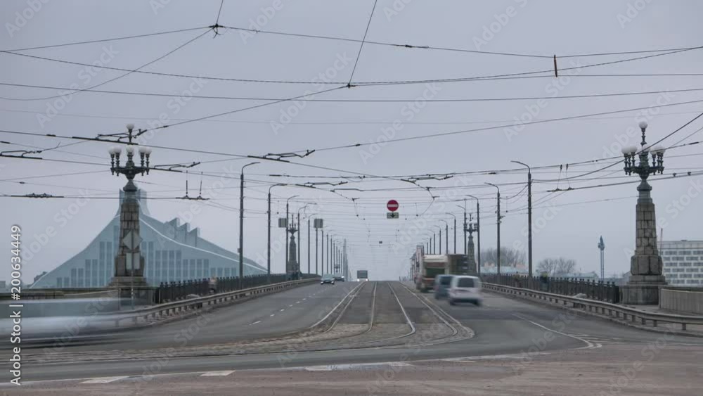 Riga city bridge time lapse