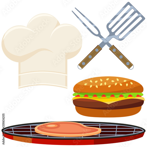 Colorful cartoon burger cooking set.