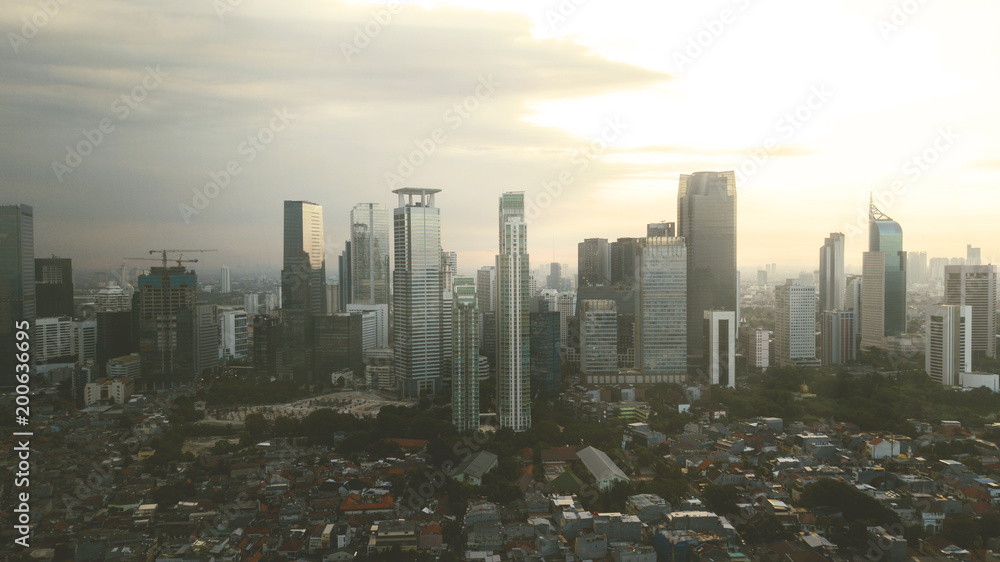Fototapeta premium Beautiful Jakarta skyline at sunset time