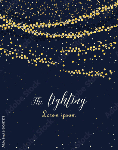 Vector illustration of light cords on a dark background. String Lights. Cheerful party and celebration