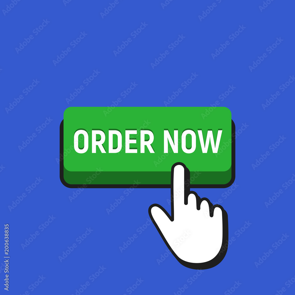 Hand Mouse Cursor Clicks the Order Now Button. Hand Mouse Cursor Clicks the Order Now Button.