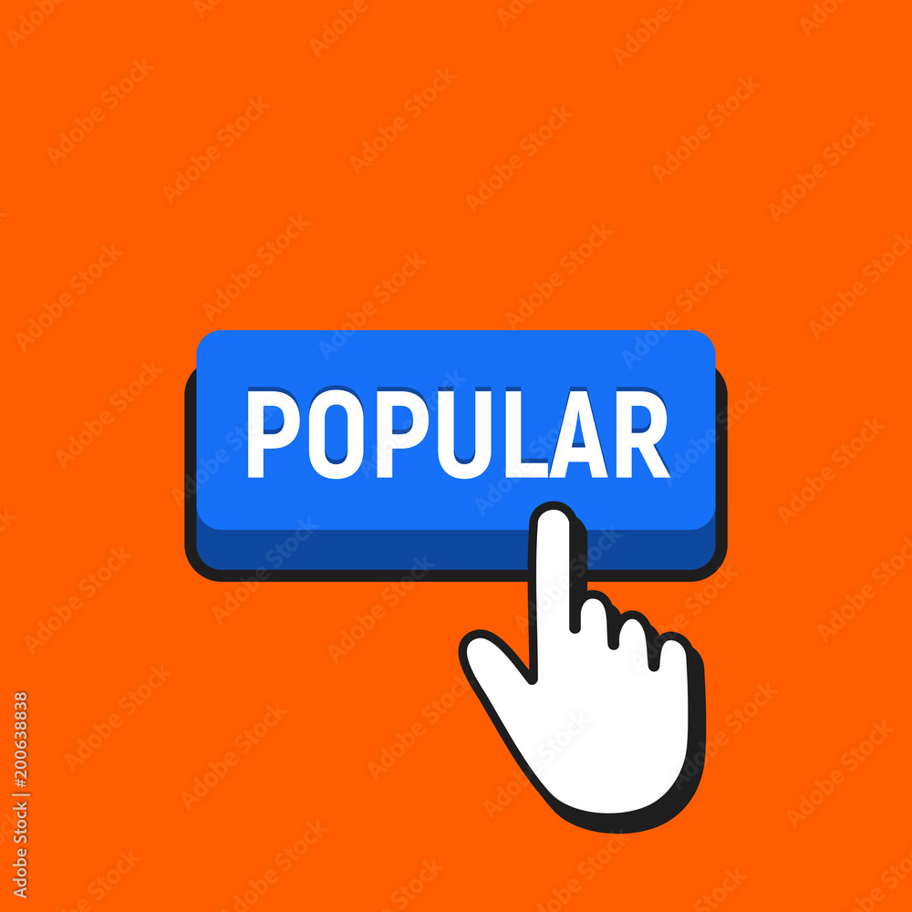 Hand Mouse Cursor Clicks the Popular Button. Hand Mouse Cursor Clicks the Popular Button.