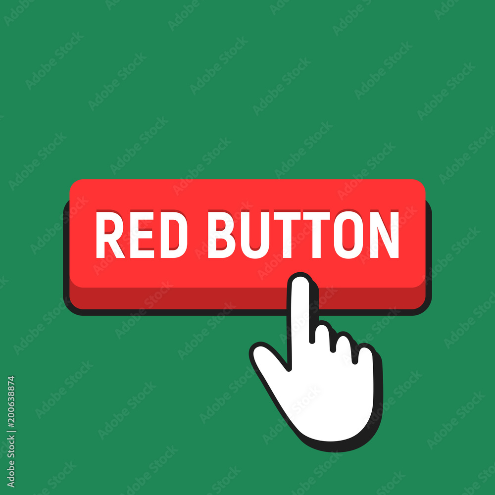 Hand Mouse Cursor Clicks the Red Button. Hand Mouse Cursor Clicks the Red Button.