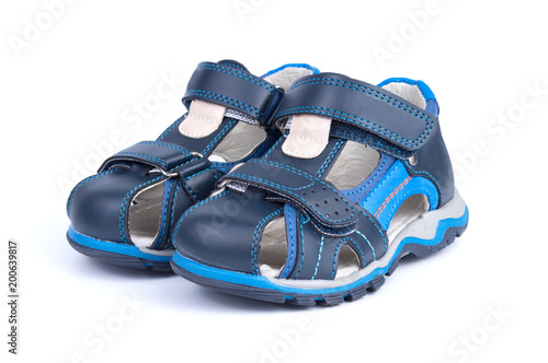 pair of blue baby sandals shoes isolated on white background