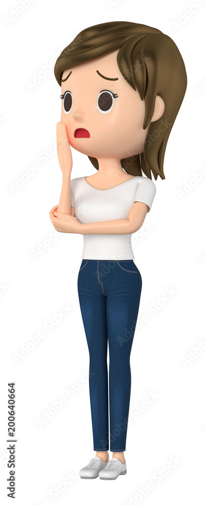 3D illustration character - A woman in a T-shirt is in trouble. 3D illustration character - A woman in a T-shirt is in trouble.