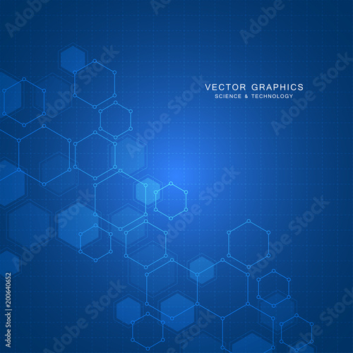 Technology background with hexagons. Molecular structure and chemical compounds.
