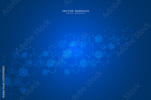 Technology background with hexagons. Molecular structure and chemical compounds.