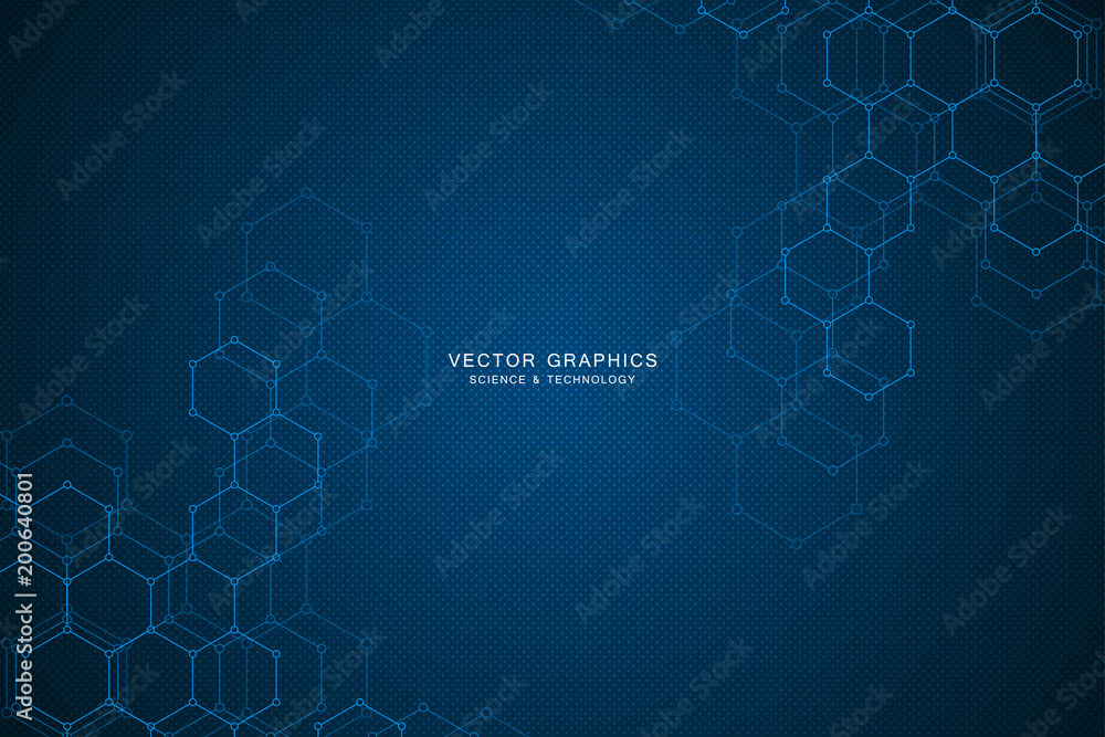 Technology background with hexagons. Molecular structure and chemical compounds. Technology background with hexagons. Molecular structure and chemical compounds.