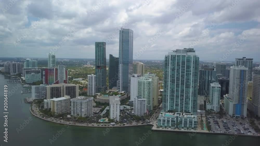 wider overcast day flying clockwise around downtown Miami waterfront wider overcast day flying clockwise around downtown Miami waterfront