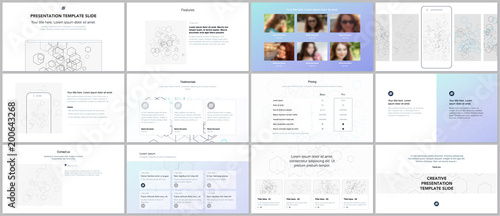 Minimal presentations, portfolio templates. Blue color elements on white. Brochure cover vector design. Presentation slides for flyer, leaflet, brochure, report, marketing. Social network concept.