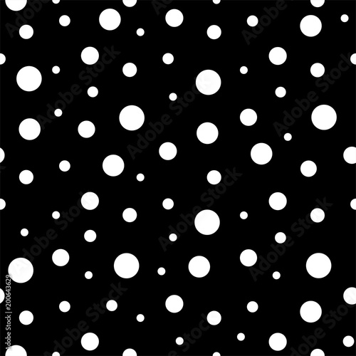 Dark seamless vector pattern with dots. Black and white background.